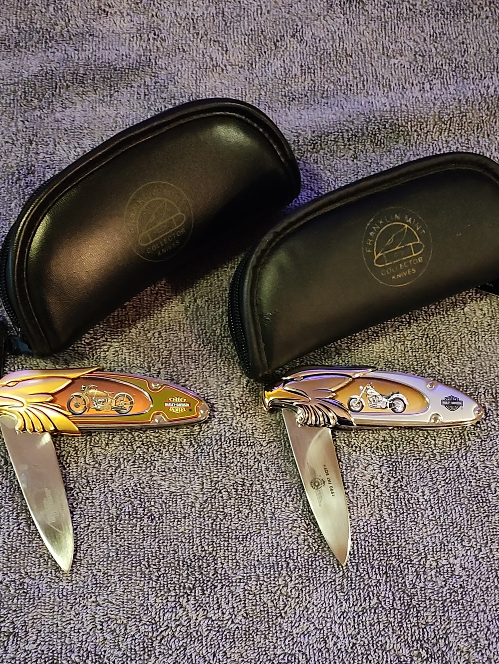 Franklin Mint Dual Motorcycle Folding Knives - Gold and Silver Finish